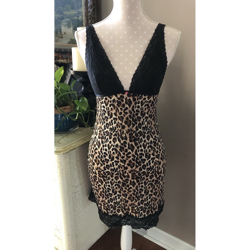 Vintage Y2K Victoria Secret Leopard Print Slip Dress Baby Doll Women's Large
